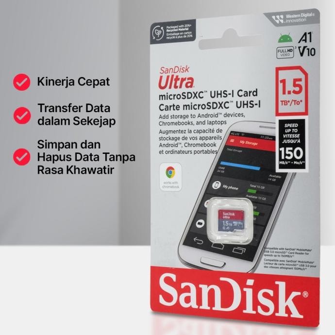 SanDisk Ultra microSDXC Card UHS-I Class 10 A1 150MB/s 1.5TB - SDSQUAC-1T50-GN6MN