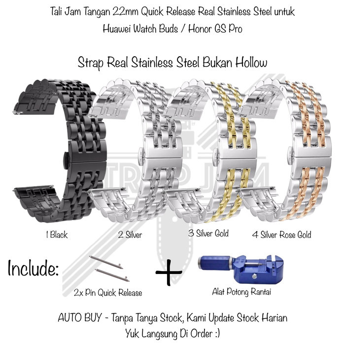 NEW QRD 22mm Strap Huawei Watch Buds / Honor GS Pro - Tali Jam Stainless