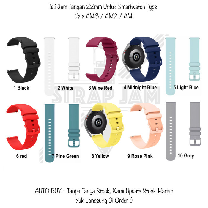 PWK 22mm Tali Strap Jam Tangan Jete AM3 AM2 AM1 - Silikon Lentur Polos