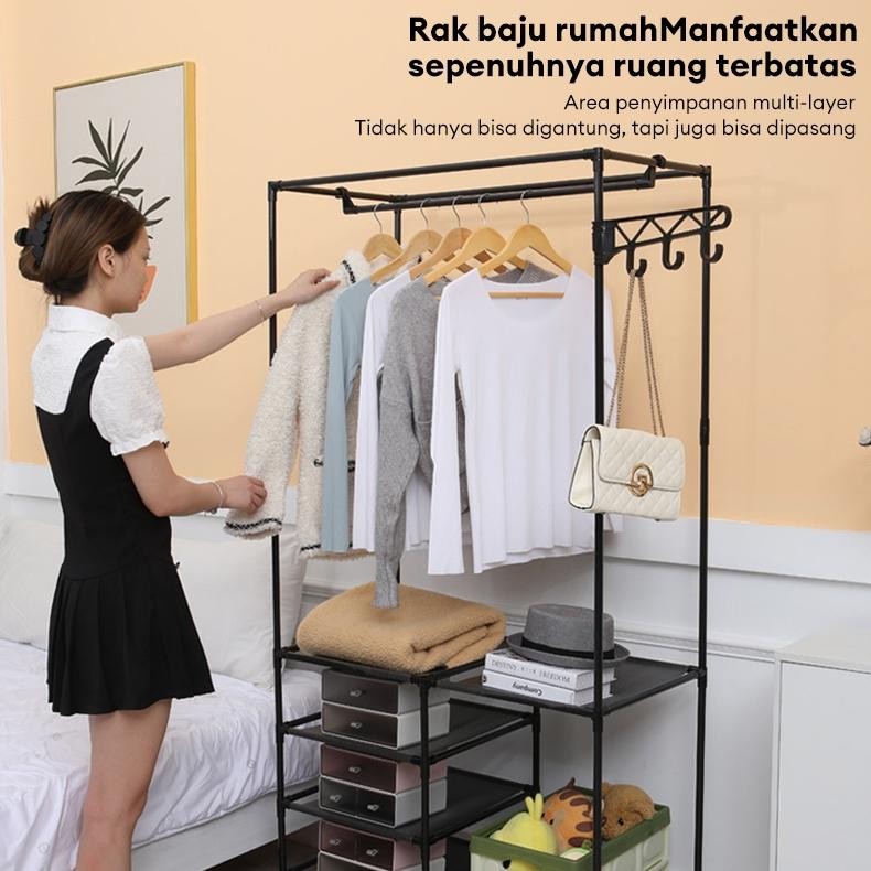Rak Baju Gantung Minimalis Rak Gantungan Baju Sudut Lemari Pakaian Portable - Tanpa Tutup Gantung