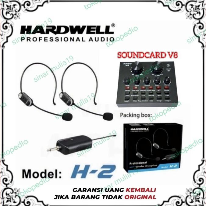 Grosir Mic Wireless Hardwell H2 Mic Bando / Headset Original  + Soundcard V8