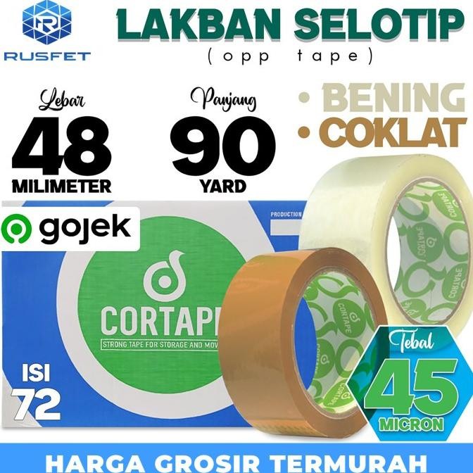 

LAKBAN 48MM X 90YARD CORTAPE PLAKBAN ISOLASI GOJEK/GRAB /DUS ISI 72PCS ASLI