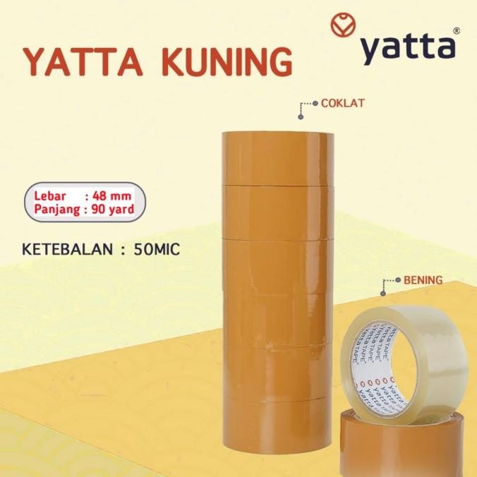 

LAKBAN YATTA TAPE/KUNING/BENING 90 YARD (DUST @72 ROLL) ASLI