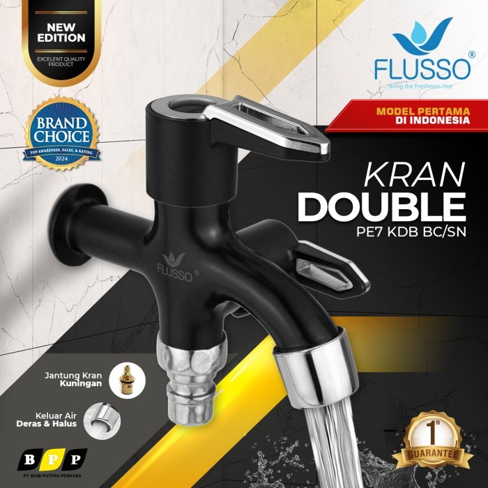 KRAN AIR Double Shower 1/2" inch BLACK SILVER Jantung Kuningan FLUSSO Kran Cabang Shower Kran Shower