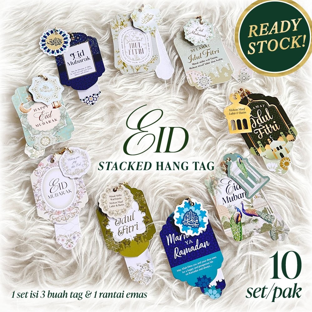 

10 Set/Pack Hang Tag Tebal Lebaran / Tag Hamper Eid Mubarak / Kartu Ucapan Idul Fitri Hangtag 3In1 -