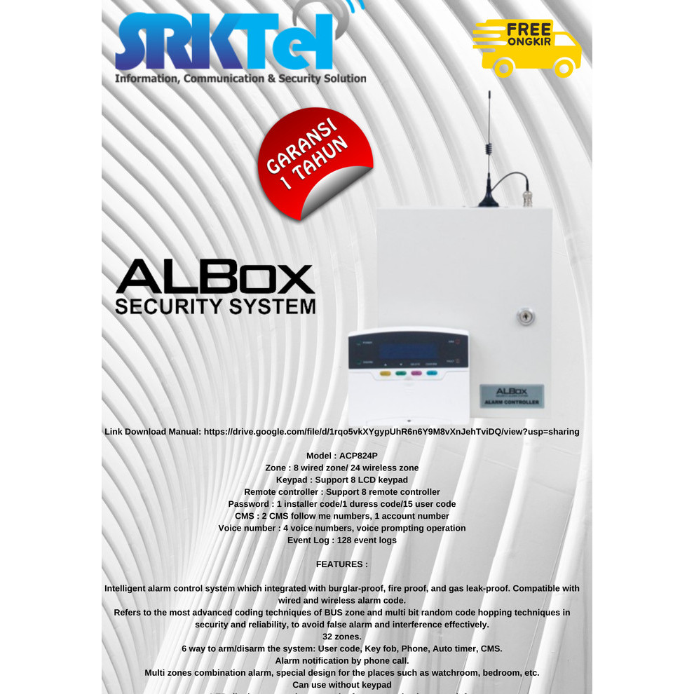 TERBARU Albox Alarm Control Panel 8 Zone ACP824P-K (with Keypad RCK824P)
