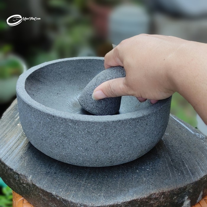 Cobek Cekung Mangkok 20Cm T7-8Cm + Ulekan Cembung: Batu Kali Pori