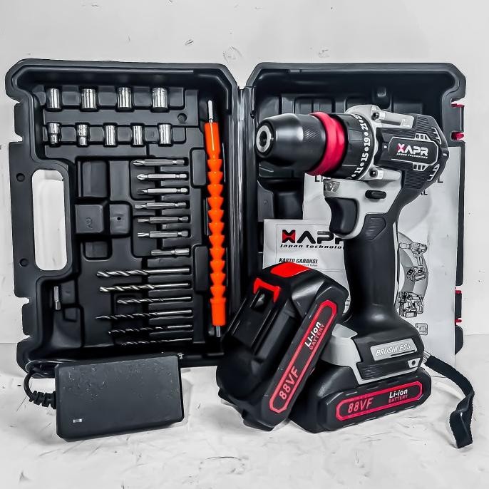 Bor Cordless APR AP24+ BRUSHLESS Impact Drill Driver 10mm Keyless mesin bor baterai fullset