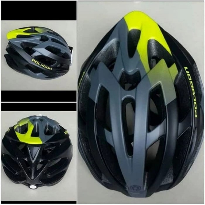Helm Sepeda Polygon Rustle Matt Black Green For Balap Road Bike Rb Mtb