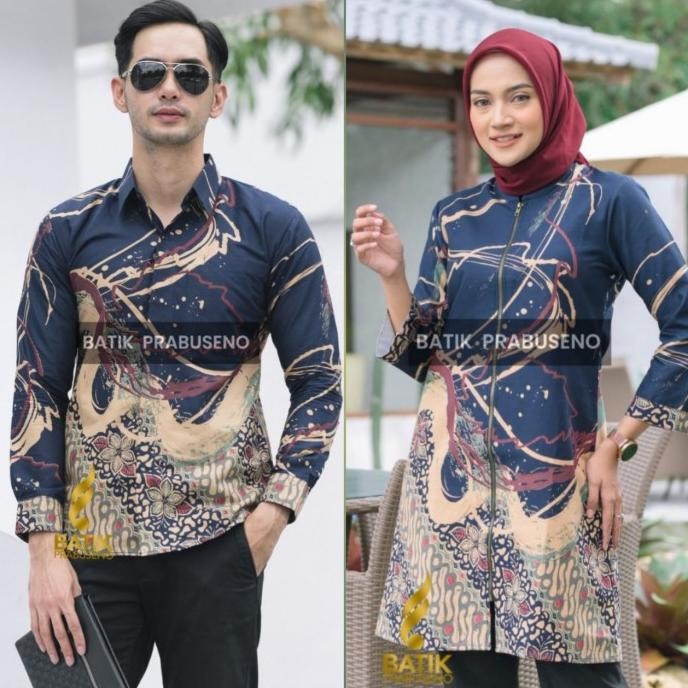 || Best seller  ~`~ Batik Prabuseno Baju Seragam Couple Sarimbit Katun Danar Navy ||~~~