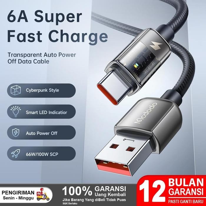 MCDODO Kabel Data USB Type C Auto Disconnect FAST Charging 6A CA-3150