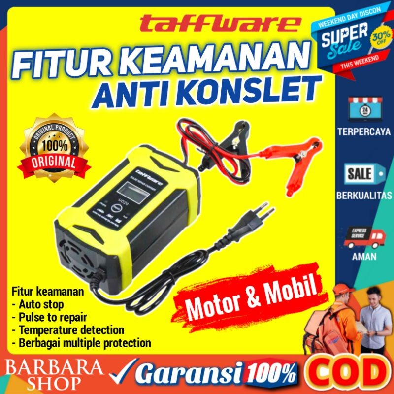 Charger Aki Motor dan Mobil 12V 6A Otomatis Cesan Aki Portable Taffware Venus Intelligent Battery -
