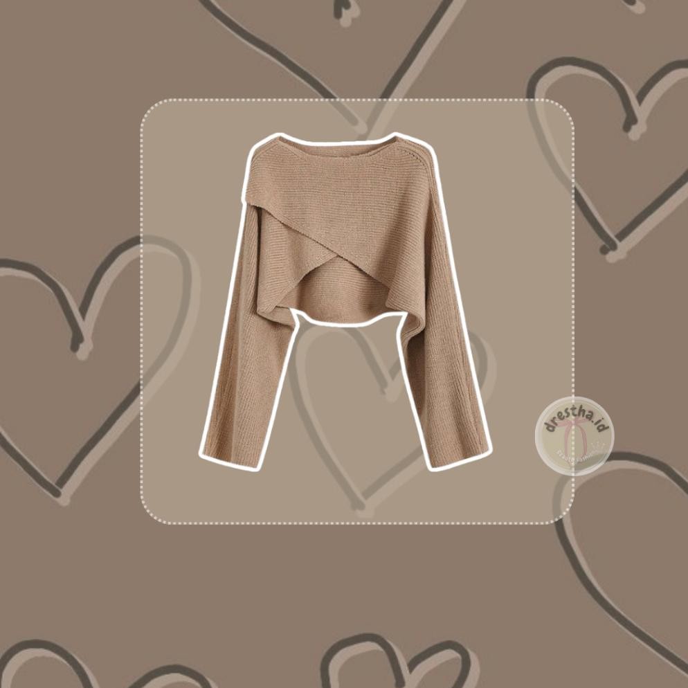 HJK One Set Inner Dress Midi Rajut + Outer Crop Rajut | Vest Cardigan Knit 2in1 Gaya Korea Nude OOTD