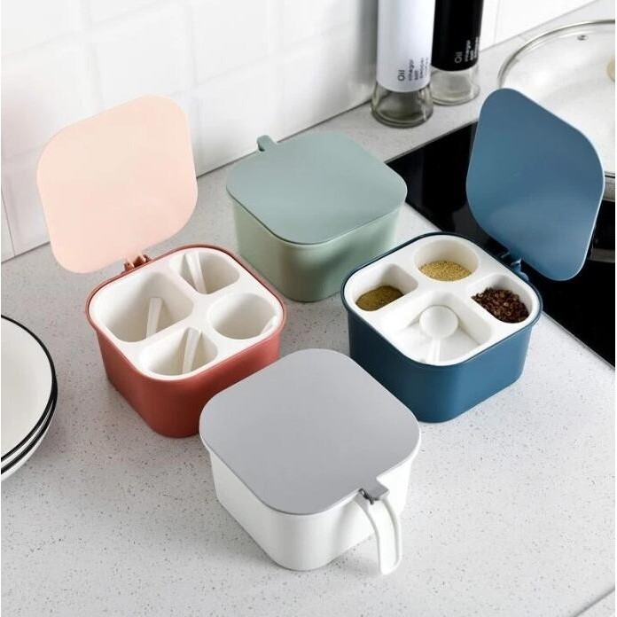 

PROMO Kotak Tempat Bumbu Dapur 4 Sekat Kitchen Cooking Seasoning Storage