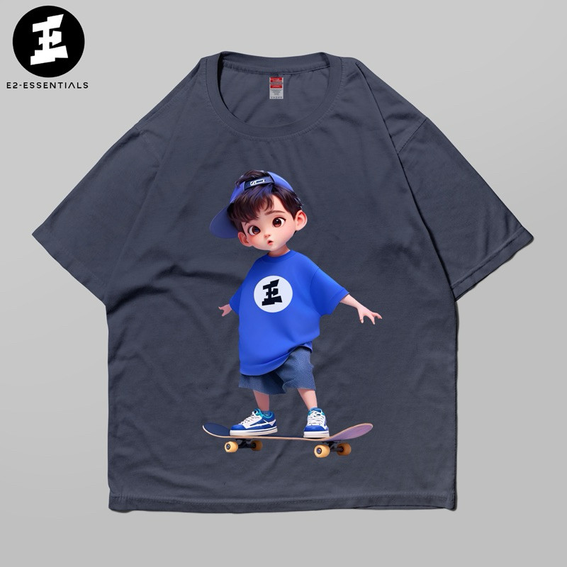 E2-ESSENTIALS 24s Oversize Tshirt Skate Boy Cute Graphic Puff Unisex Oversize