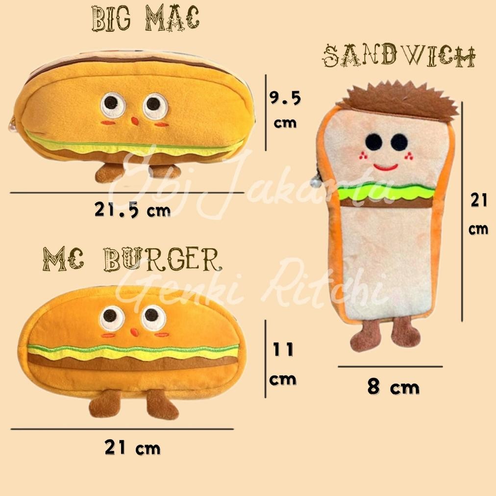 

ORIGINAL Tempat pensil kain Kotak pensil Pencil case karakter ROTI BURGER SANDWICH lucu eH-23
