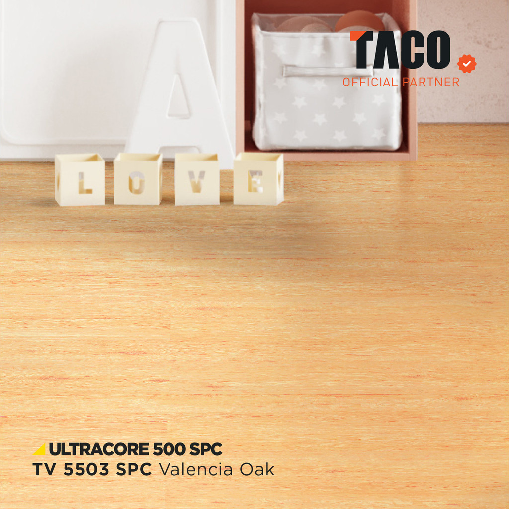 TACO Lantai SPC 5mm Klik Motif Kayu Per 1 Box (Isi 11 Lembar / 2,29 m²) -  TV 5503 Valencia Oak