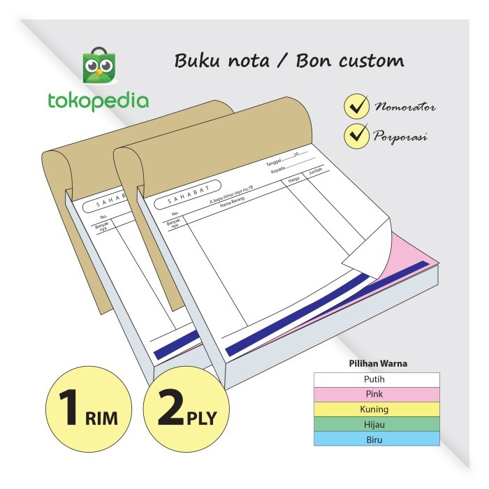 

TERBARU cetak nota 1Rim 2play/rangkap ,2 warna (Custom INVOICE BON) 2PLY 1RIM HOT SALE!