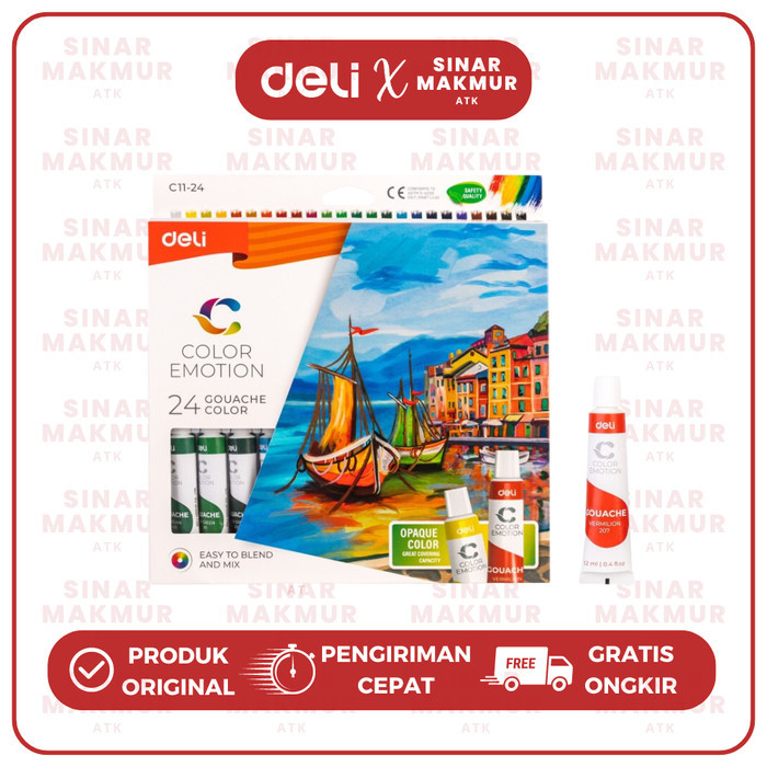 

TERBARU Gouache Paint/Cat Gouache 12ml Tube 24 Warna Deli EC 11-24 (Set)