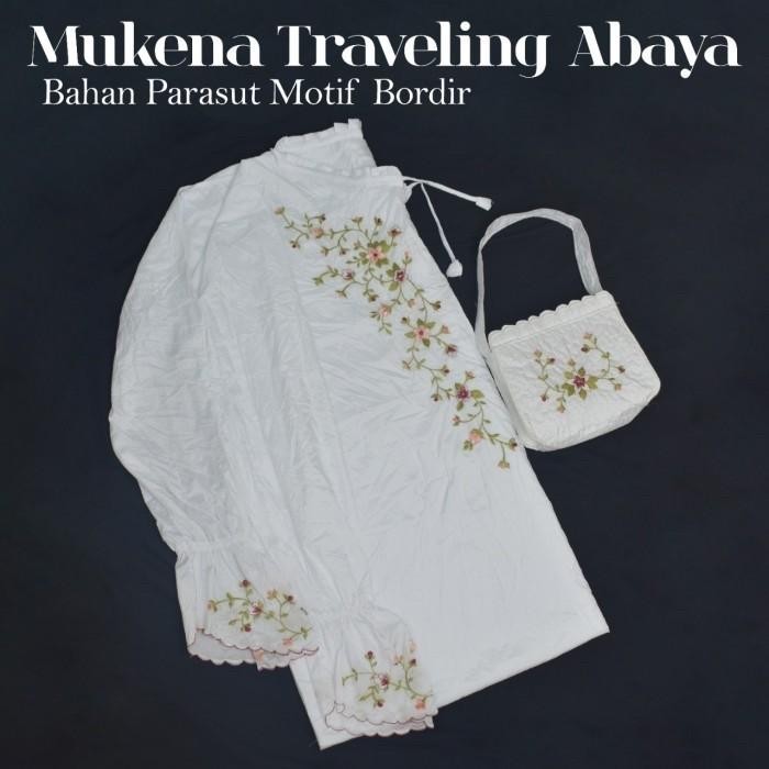 Mukena parasut bordir tanpa kepala model abaya mukena traveling adem lembut premium