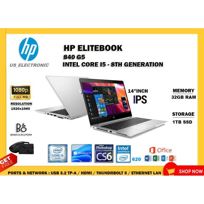 Laptop Hp Elitebook 830/840 G5 Core I5-8Th /Ram 32Gb/ Ssd 1Tb 14"