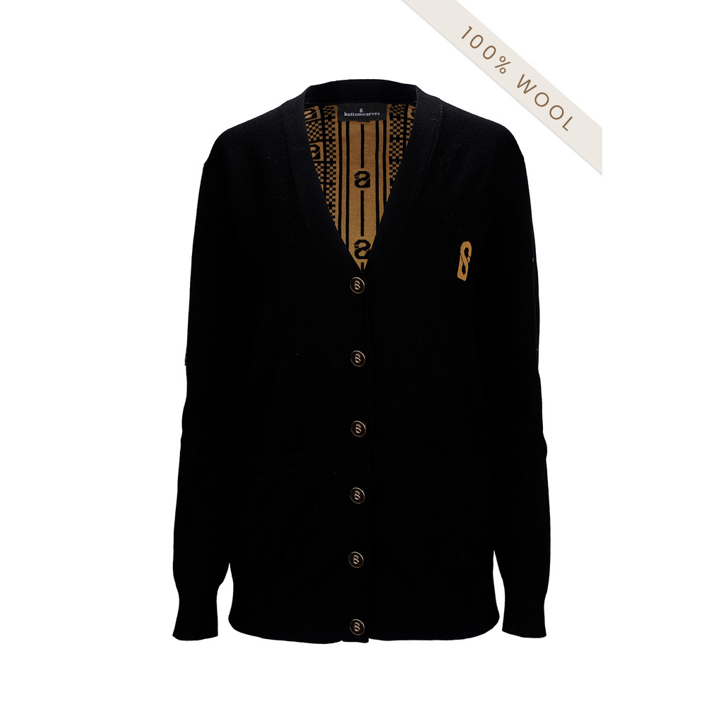 Plaid Wool Cardigan - Black