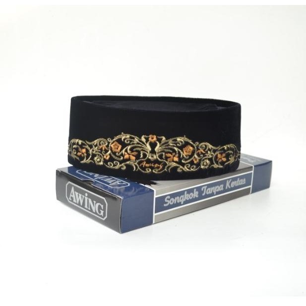 Songkok Hitam Awing Motif Bordir Antique Emas