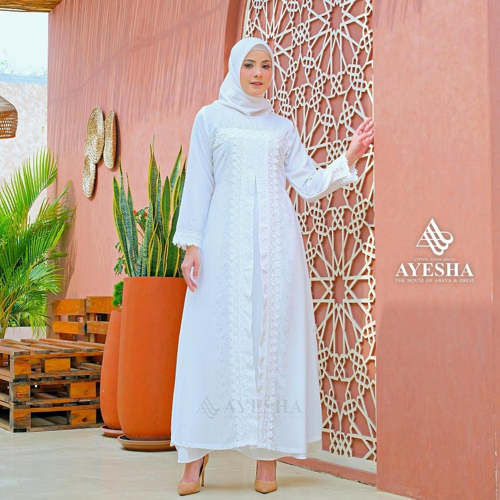 TERLARIS [ AYESHA ] Gamis Putih Wanita Abaya Putih Turkey Arab Turki Dress Wanita Muslim Terbaru rt-