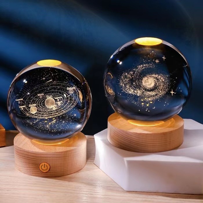 KOMPLIT Lampu Tidur Meja Bola 3D Kristal / Lampu Hias Malam Natural White USB