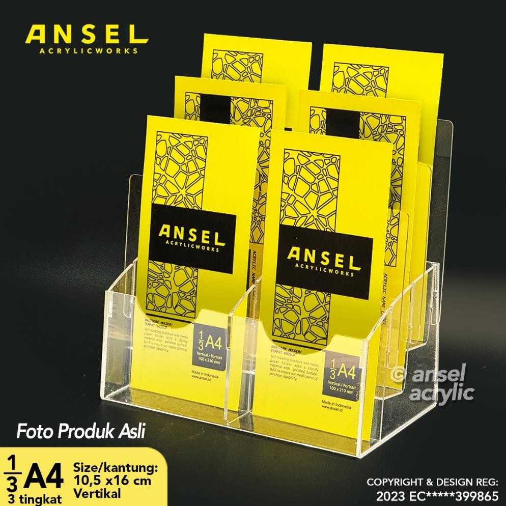

ZOE ANSEL TEMPAT BROSUR AKRILIK 3 TINGKAT [ 1/3 A4 - A6 ] TIPE E2 - 3 SUSUN [ACRYLIC DISPLAY HOLDER, KANTONG FLYER, STANDING]