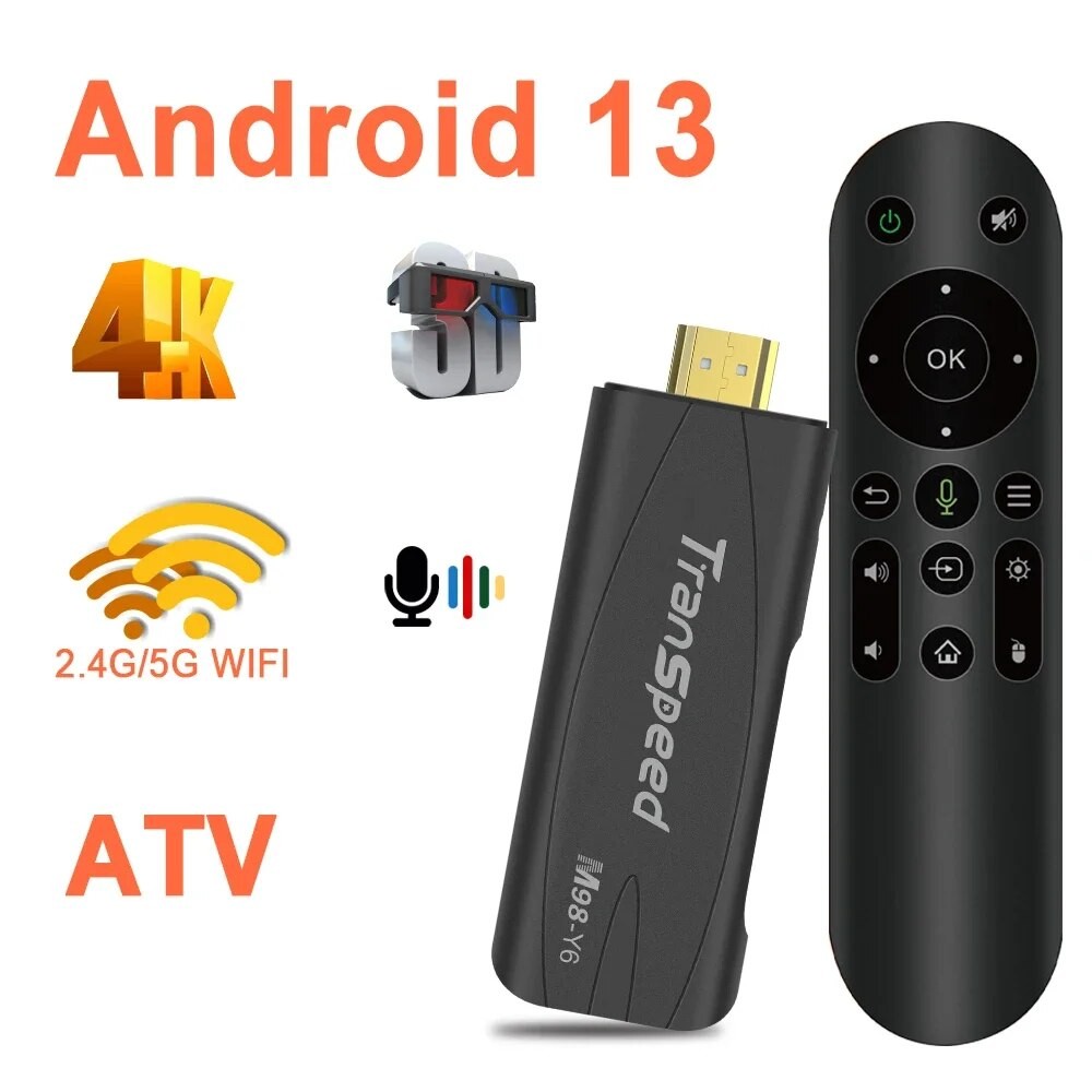 Transpeed TV Stick Android 13 ATV With TV App 4K 3D TV Box