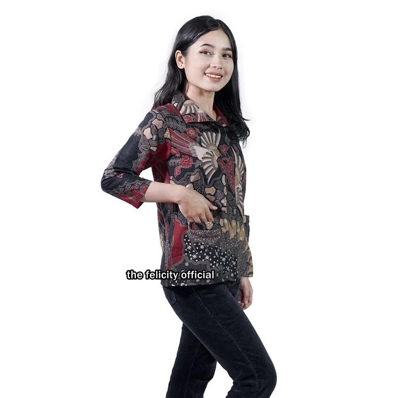 Ow42 felicitybatik - Atasan Blouse Batik Kemeja Wanita Berkerah Lengan Pendek dan 7/8 cinta Murah