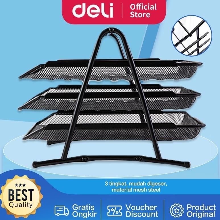 

ZOE "DELI RAK PENGATUR DOKUMEN FILE DOCUMENT TRAY 3 TIER MESH 350 278 275MM 1290 GRAM E9181