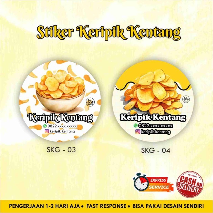 Stiker keripik kentang Cromo / potato chip / Label kemasan makanan minuman / promosi / chromo