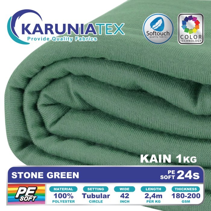 

Kain Kaos PE Soft 24s Kiloan Stone Green Karunia Textile