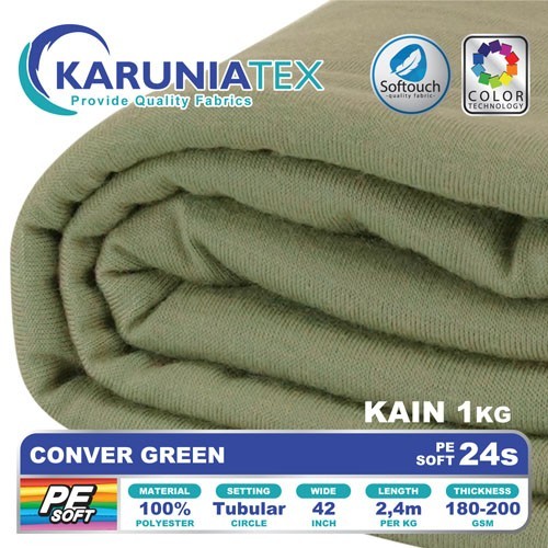 

Kain Kaos PE Soft 24s Kiloan Conver Green Karunia Textile