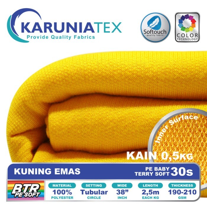 

Bahan Baby Terry PE Soft 30s 0,5Kg Kuning Emas Karunia Textile