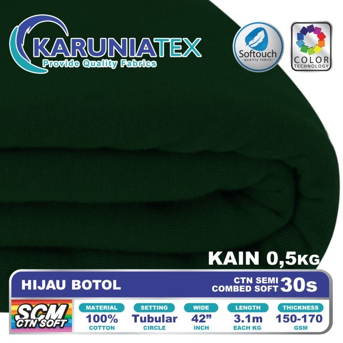 

Bahan Kaos Cotton Semi Combed 30s 0,5 Kg Hijau Botol