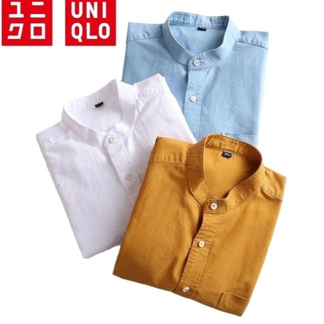 UNIQLO Kemeja Pria Lengan Panjang Kerah Shanghai Casual Slimfit Terlaris