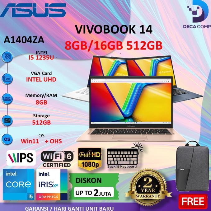 Asus Vivobook 14 A1404Za - I5-1235U 512Gb Ram 8Gb/16Gb 14" Fhd Ips Win11 Ohs