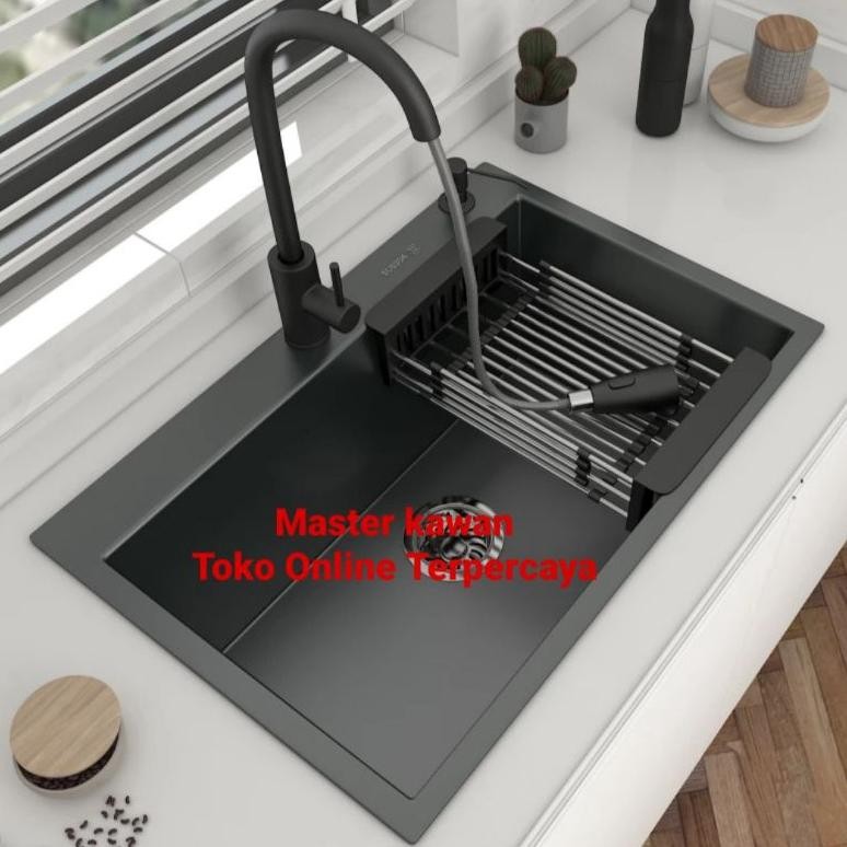 Paket Komplit Kitchen Sink ONAN 7050 HITAM + KRAN TARIK BLACK /Sink ONAN 7050 BLACK