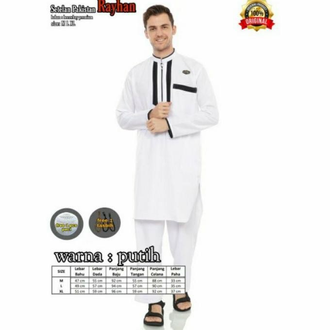 BAJU KOKO PRIA LENGAN PANJANG PUTIH-SETELAN PAKISTAN PRIA DEWASA