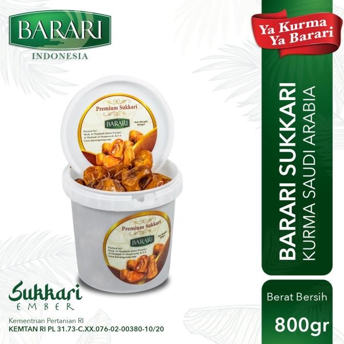 

Kurma Barari Premium Sukkari 800Gr (Kemasan Ember Plastik)Saudi Arabia