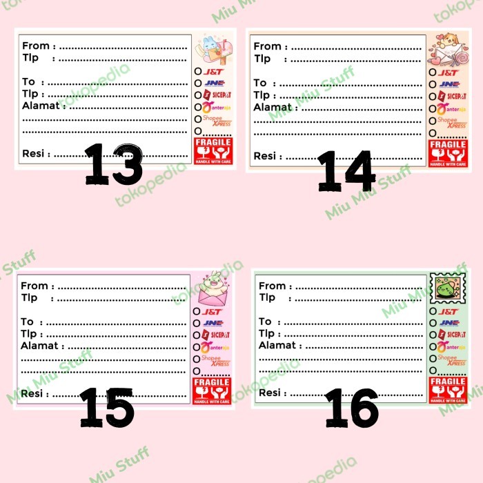 Kertas Stiker Label Pengiriman Olshop Alamat Kirim Resi Lucu Esthetic