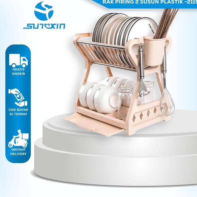 Sunxin - Rak Piring 2 Susun Plastik -2115/ Rak Piring Dapur Baskom