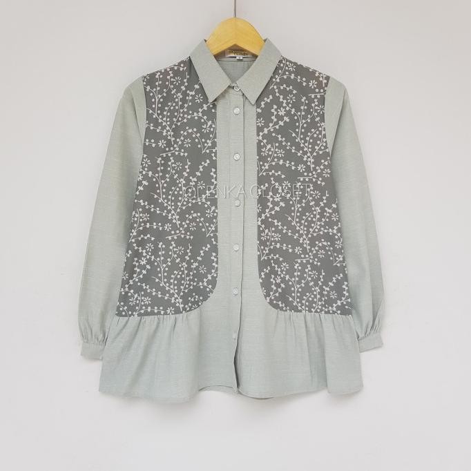 Atasan Batik 165 Hijau Sage Baju Blus Blouse Kerja Wanita Modern