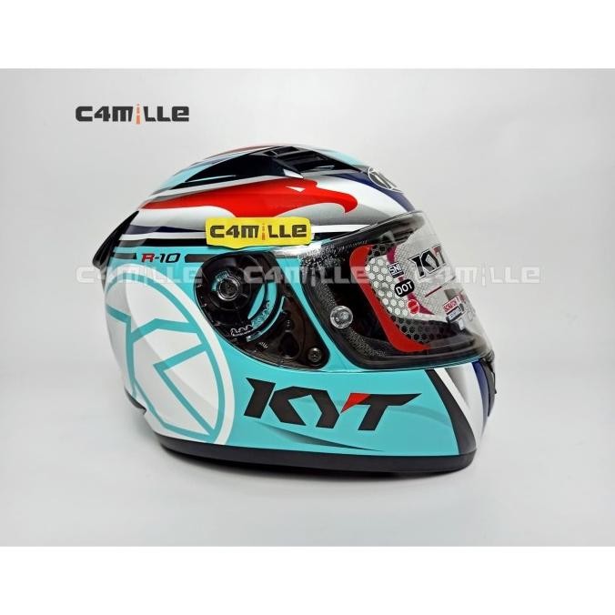 Helm Kyt R10 Flar Visor Super Fluo #1 Aqua Blue Red Fluo Full Face