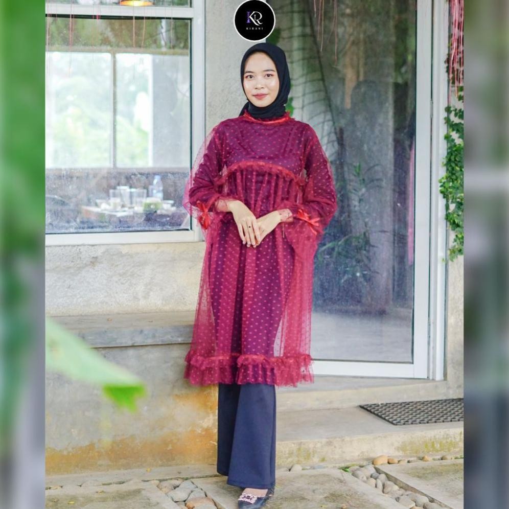 Ready Balerina Elmira Outer Tile Import Tunik Brukat Polkadot Atasan Wanita All Size Asli