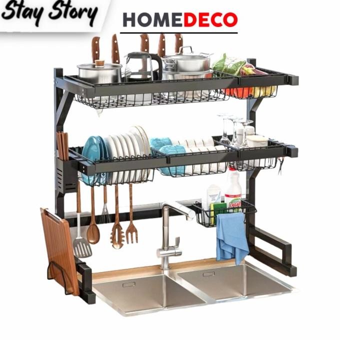Rak Piring Wastafel 2 Susun 85 Cm Cuci Piring Stainless