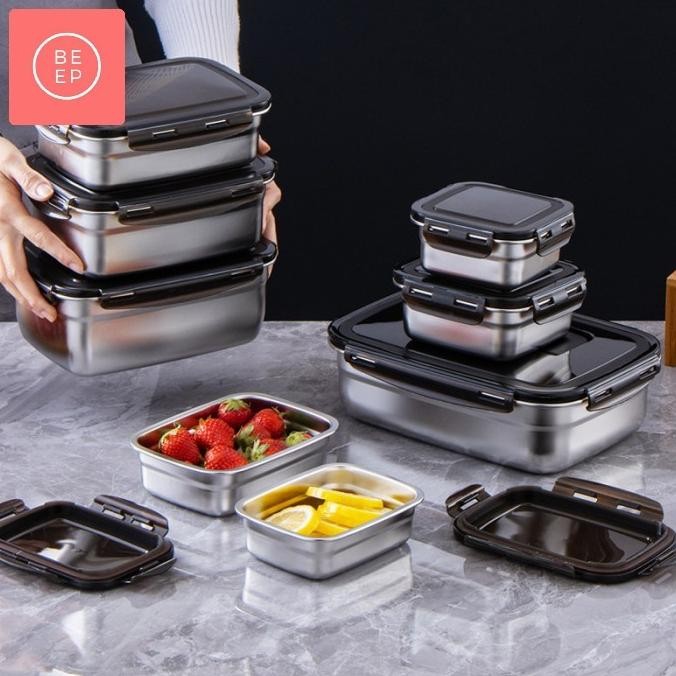 Kotak tupperware stainless foodgrade makanan penutup klip kedap udara